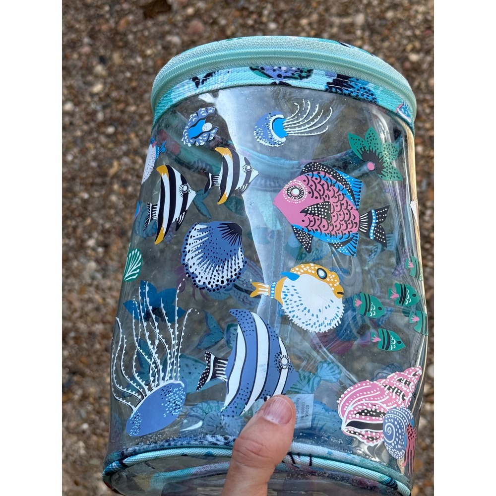 Vera Bradley Clear PVC Cosmetic Bag Tropical Fish Sea Life Travel Case Blue